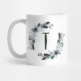 Floral Monogram T Dark Bohemian Flora Mug